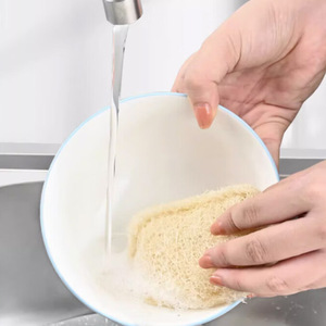 Éponge à vaisselle en loofah, fibre naturelle, outil de nettoyage de cuisine avec boucle de suspension pour casseroles et poêles - Product Image 3