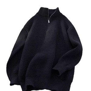 Suéter masculino de outono-inverno com gola alta, zíper até a metade, cor sólida, grosso, quente, solto e casual, de manga comprida. - Product Image 5