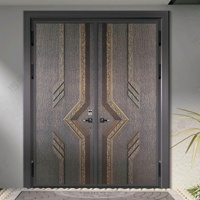 Porte d'entrée double de luxe en aluminium moulé avec relief circulaire Mandala, finition bronze, pour villa, sécurité extérieure, sur mesure OEM