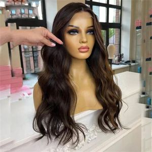 <span class=keywords><strong>Parrucca</strong></span> Frontale in Pizzo Monofilamento Ondulata Media Marrone <span class=keywords><strong>Scuro</strong></span> Balayage con Capelli Umani Remy per Base in Pizzo HD Senza Colla - Product Image 3
