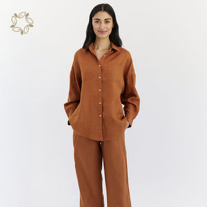 Camicie sostenibili per le donne camicie di <span class=keywords><strong>lino</strong></span> biologico logo personalizzato Eco Friendly camicette da <span class=keywords><strong>donna</strong></span> camicie vestiti da <span class=keywords><strong>donna</strong></span> - Product Image 4