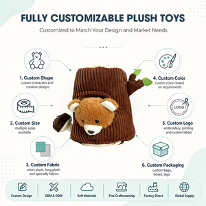 Aangepaste bosdierenbeer knuffel met boomstamhuis knuffeldier zacht speelgoed voor kinderen interactief spel - Product Image 2