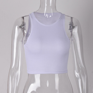 Top Corto de Punto Personalizado sin Mangas con Cuello Redondo para Mujer, Multicolor, Sexy, Blanco - Product Image 3