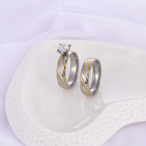 Zirkonia Solitaire Round Cut Versprechen Engagement Stapelbarer Edelstahl Ring Set für Frauen Männer Paar - Product Image 5