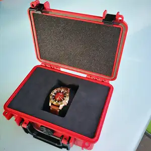 Dpc018 caixa de plástico impermeável de relógio, logotipo personalizado vermelho do relógio do presente da viagem luxuoso caixa de embalagem com 1 slot