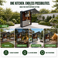 Cocina Exterior Modular Prefabricada Moderna y Portátil con Parrilla, Fregadero, Refrigerador, Gabinetes e Iluminación LED para Patio Trasero