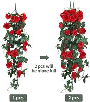 Fleurs artificielles suspendues en forme de rose, 2 pièces, 3,3 pieds, 30 lumières LED féeriques, décoration de mariage intérieure/extérieure (rouge)