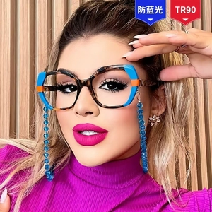 Montures <span class=keywords><strong>de</strong></span> lunettes optiques carrées rétro TR90 œil <span class=keywords><strong>de</strong></span> chat pour femmes, verres transparents anti-lumière bleue avec charnière à ressort, lunettes colorées pour hommes - Product Image 4