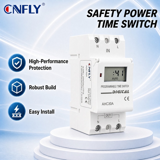 CNFLY AHC30A 30 Amp Digital Timer Switch 220V Weekly Programmable Din Rail Type Switch