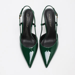 1235-4 Meilleures Ventes Sandales d'Été Unies Tendance pour <span class=keywords><strong>Femme</strong></span> en <span class=keywords><strong>Cuir</strong></span> Verni, à Enfiler, Bride Arrière, Bout Pointu et Talons Aiguilles - Product Image 3
