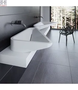 Artistic moulding shape best quality and pricing CORIANS solid surface white marble wall hung basin