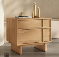 Mesa de Noche de Madera Maciza Moderna y Minimalista con Dos Cajones, Mesa Auxiliar con Acabado de Madera para Dormitorio u Hotel