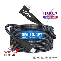 Cable USB 3.2 Gen 2 de Alta Flexibilidad Tipo C de 5M 240W 5A 48V, Ensamblaje USB Personalizado para Montaje en Panel Interno, para Uso Industrial, Robótica y Vehículos Eléctricos