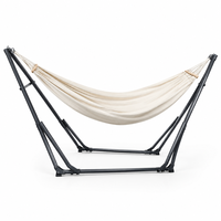 Hamac double portable en coton avec support en acier, lit balançoire réglable, capacité de 150 kg, pour les voyages et la randonnée