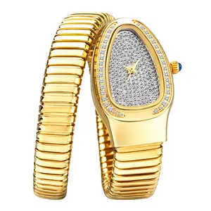 Dropshipping Women's Watches Snake Shape Full Diamond Relogio Feminino Luxury Quartz Women Unique Steel Gold Ladies Watch