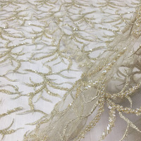 Tela de Tul Bordada a Mano con Cuentas Doradas, Diseño Completo con Cuentas, Accesorios para Novias, Bolsos, Juguetes