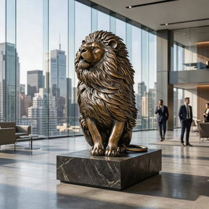 Estatua de León Sentado de Bronce Fundido a Mano, Tamaño Real, Escultura Realista de León Macho para Jardín, Exteriores, Hotel, Plaza, Propiedad - Product Image 3