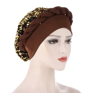 Gorro de fiesta para mujer, turbante musulmán de lentejuelas de lujo, pañuelo para la cabeza, tocado africano