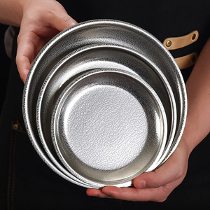 Stainless Steel Embossed Serving <b>Tray</b> Set 3Pcs Durable For Food Serving Cafe Steak Plate - Product Image 1