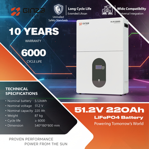 แบตเตอรี่ลิเธียม LiFePO4 แบบติดผนัง Ginza Split 51.2V 220Ah 10kWh สำหรับระบบกริด  10000 รอบการใช้งาน  รับประกัน 5/10 ปี  ปลอดภัย เชื่อถือได้ - Product Image 1