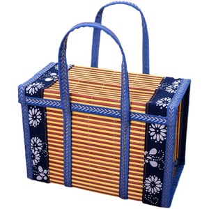 Bamboo <b>Woven</b> Gift <b>Basket</b> With Floral Fabric Lining For Zongzi Mooncakes And Gifts Storage Container - Product Image 3