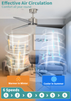 Ventilateur de plafond élégant en nickel brossé de 52 pouces avec moteur CC, économie d'énergie, fonctionnement silencieux, sans lumière