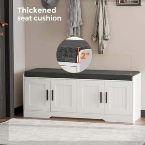 <span class=keywords><strong>Banc</strong></span> à <span class=keywords><strong>chaussures</strong></span> en bois à 2 niveaux pour entrée de maison avec coussin rembourré, <span class=keywords><strong>banc</strong></span> à <span class=keywords><strong>chaussures</strong></span> moderne pour hôtel avec quatre portes - Product Image 5