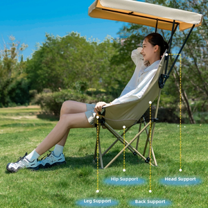 Chaise <span class=keywords><strong>de</strong></span> <span class=keywords><strong>camping</strong></span> portable pliable <span class=keywords><strong>l</strong></span>égère surdimensionnée avec auvent et poche latérale pour la pêche, le <span class=keywords><strong>camping</strong></span> et la plage - Product Image 3