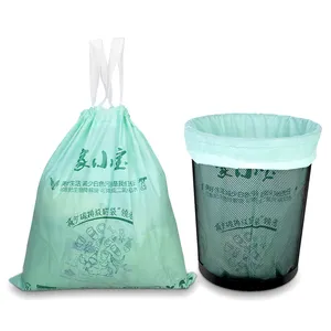 Mancfacture logo personnalisé imprimé rouleau compostable 100% PLA sac poubelle en plastique biodégradable écologique avec cordon de serrage