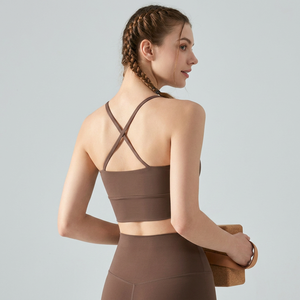 Women Halter Ruched Criss Cross Back Yoga Bra Padded Sleeveless Sports Bra Light Support Pilates Gym Workout Crop Top OEM ODM - Product Image 1