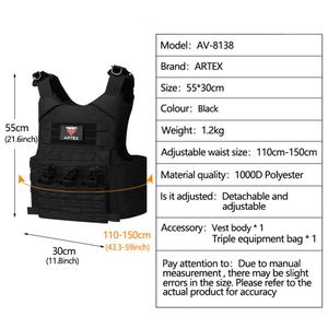 เสื้อเกราะยุทธวิธี ARTEX รุ่นใหม่ Chaleco Tactico ระบบ Molle  ผ้าไนลอน 1000D  สำหรับใส่แผ่นเกราะ  สีดำ  สำหรับฝึกซ้อม ผู้ชาย ล่าสัตว์กลางแจ้ง - Product Image 2