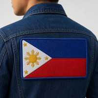 Écussons brodés 3D personnalisés drapeau des Philippines, alphabet et fleurs, thermocollants, réfléchissants pour serviettes, chapeaux et commandes ODM