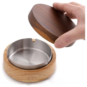 Wooden <strong>Ashtray</strong> with Stainless Steel Windproof Liner Durable Easy Clean Indoor/Outdoor Use <strong>Cool</strong> <strong>Ashtrays</strong> for Patio Office Home - Product Image 3