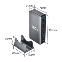 Pengisi Daya Desktop GaN 1000W 10-Port, USB-C PD 3.1 140W Stasiun Pengisian Cepat untuk Laptop MacBook iPhone, Rumah Kantor Colokan AS/EU/UK