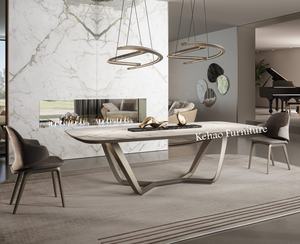 โต๊ะอาหารค่ำและเก้าอี้หนังอิตาเลียนสุดหรู6เก้าอี้รับประทานอาหารหรูหราชุดโต๊ะเฟอร์นิเจอร์ห้องรับประทานอาหารหินอ่อนที่ทันสมัย - Product Image 4