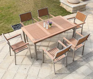价格便宜庭院后院木质家具塑料木材餐台套装木桌