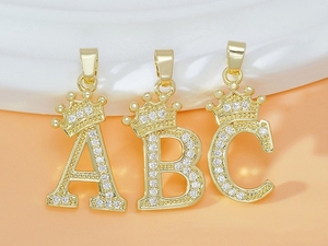 Personalizzato bianco strass intarsiato corona lettera <span class=keywords><strong>A-Z</strong></span> 26 alfabeto iniziale oro ottone ciondolo <span class=keywords><strong>Charm</strong></span> per la creazione di gioielli fai da te - Product Image 4