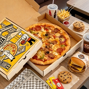 Scatola per Pizza da Asporto in Cartone Ondulato Personalizzata, Rigida, di Alta Qualità, Ecologica, Riciclabile, con Laminazione Opaca, Stampa UV ed Goffratura - Product Image 1