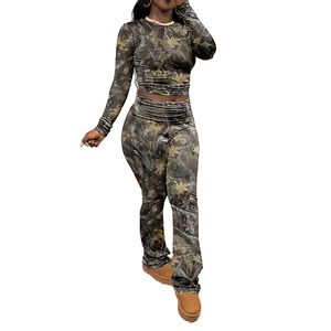 Custom <b>Camo</b> Real Tree Full Print Seamless Spandex/Nylon Elastic Slim Fit Sports Long Sleeve <b>Tops</b> Breathable Flared Yoga Set - Product Image 1