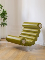 Fauteuil de salon italien minimaliste de luxe léger, design moderne, en verre transparent, acrylique et cuir, avec accoudoirs en forme de baril