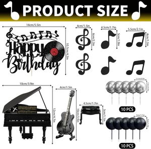 Black Music <strong>Birthday</strong> Cake Toppers Set <strong>Happy</strong> <strong>Birthday</strong> <strong>Piano</strong> Guitar Note Treble Clef Cake Decor Party Supplies Cake Decoration - Product Image 6