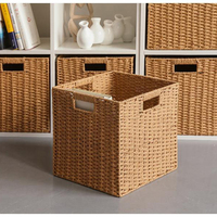 Panier de Rangement avec Poignée Intégrée en Cadre de Fer, Tressé en Corde de Papier Rond, et Paniers de Rangement en Osier Tressé à la Main Rectangulaires