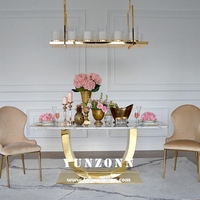 Tables et chaises de salle à manger modernes de luxe en forme de U avec plateau en marbre/verre et acier inoxydable pour la maison ou l'hôtel, événements et mariages