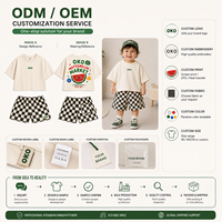 Conjunto de Camiseta y Pantalones Cortos de Algodón para Niños, Diseño Personalizado 2026, Estilo Oversize con Hombros Caídos, Estampado a Cuadros, Ropa Urbana para Niños Pequeños, Muestra OEM