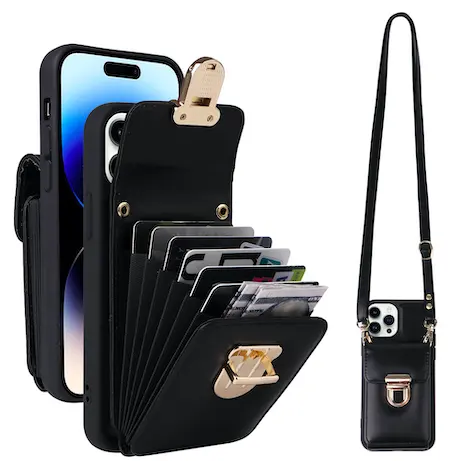 For iPhone 15 14 11 12 Pro Max Wrist Strap Stand Cover Card slot PU Leather Holder 14 Mobile Cell Phone Case wallet case