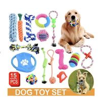 Kit de jouets résistants pour chiens : Corde en coton, balle à nœuds, jouet couineur pour chat et chiot, jouet à mâcher pour le nettoyage des dents des chiens