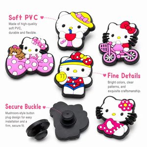 Prêt à expédier – 30 Breloques Croc en PVC souple de qualité supérieure, motif chaton blanc mignon de dessin animé avec nœud et robe rose, pour voiture, vélo, tasse à thé - Product Image 2
