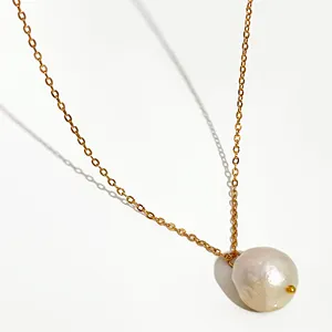 Collana con ciondolo di perle barocche grandi naturali donne vera perla d'acqua dolce fascino girocollo singole perle gioielli a catena sottile in oro