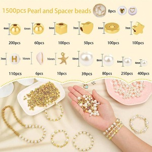 Juego de cuentas de imitación de perlas para joyería DIY, 1550 piezas, formas mixtas, cuentas espaciadoras doradas para manualidades hechas a mano - Product Image 2