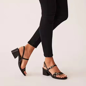 Chất Lượng Cao Thời Trang Sexy Của Phụ Nữ PU Da Vuông Toe Mở Toe Cao Gót Dép Màu Đỏ Cho Phụ Nữ - Product Image 5